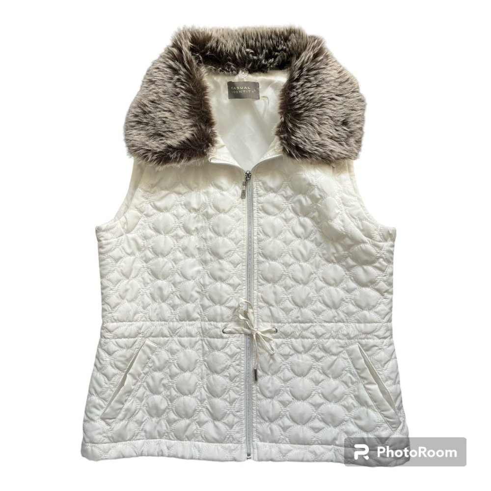 EUC White Puffer Vest with Removable Fur Collar PM